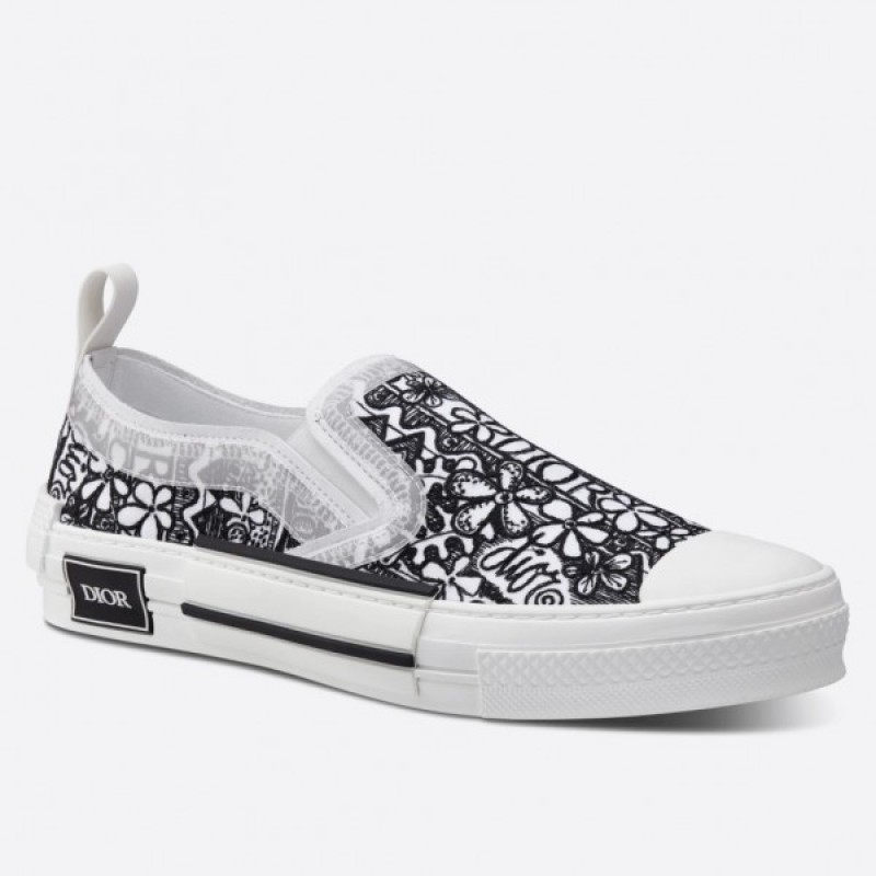Dior B23 Slip-On Sneakers In White Canvas with Shawn Embroidery